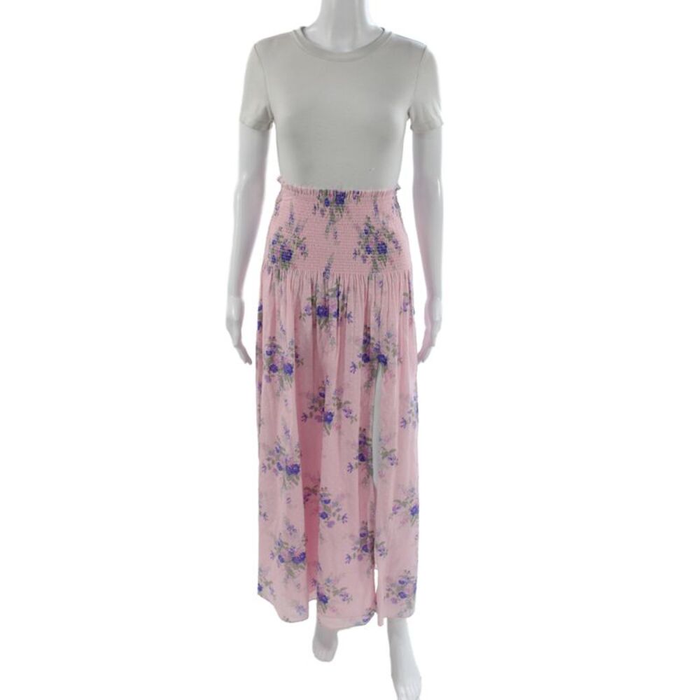 Love Shack Fancy Women Pink Floral Maxi Skirt 100% Cotton Size XS